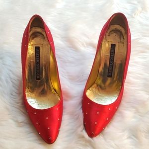 Vintage Walter Steiger red satin heel slip on shoes women size 6B